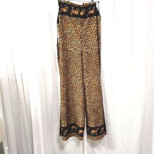 2/$30 Rima Leopard Print Satin‎ Wrap Pants Womens Size L Resortwear Mob Wife